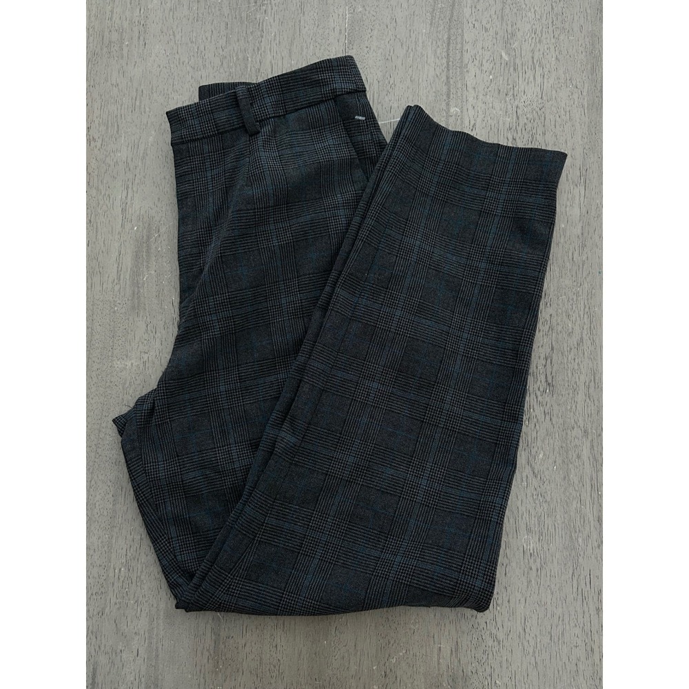 Uniqlo Smart Ankle Pants Grey Glen Plaid Blue Check Trousers 221-463180 Small